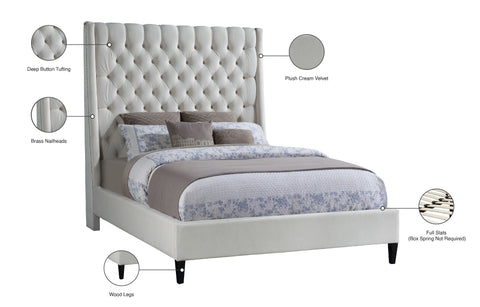 Amara Cream Velvet Upholstered Full Bed, 1 Piece (Style 2)