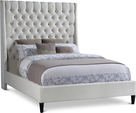 Amara Cream Velvet Upholstered Full Bed, 1 Piece (Style 2)