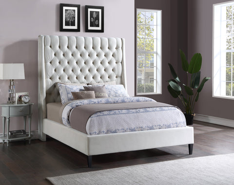Amara Cream Velvet Upholstered Full Bed, 1 Piece (Style 2)