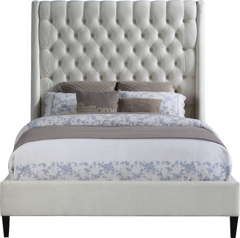 Amara Cream Velvet Upholstered Full Bed, 1 Piece (Style 2)