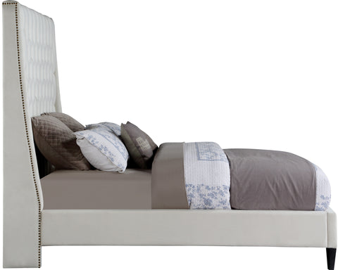Amara Cream Velvet Upholstered Full Bed, 1 Piece (Style 2)