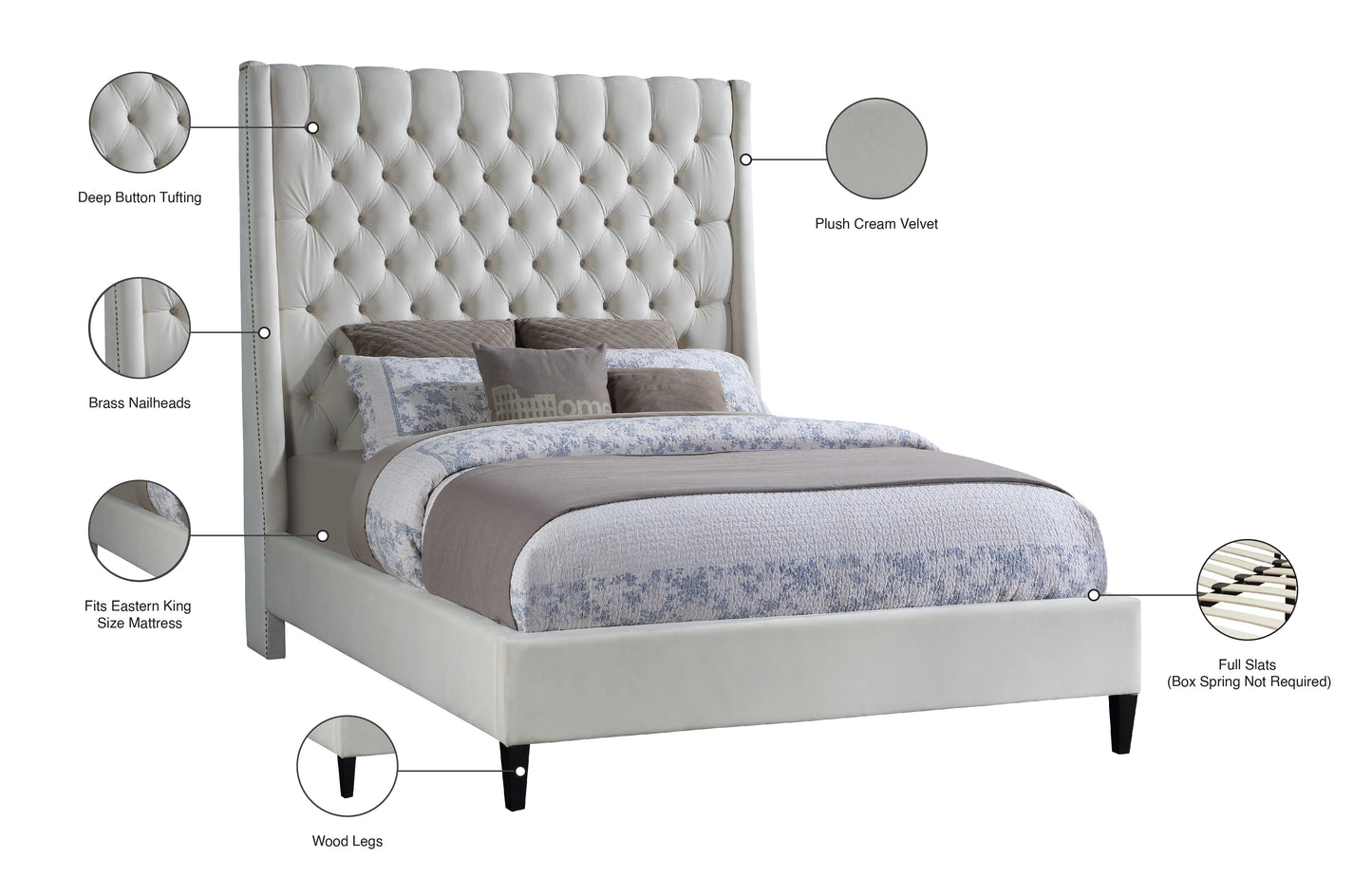 niagara cream velvet king bed k