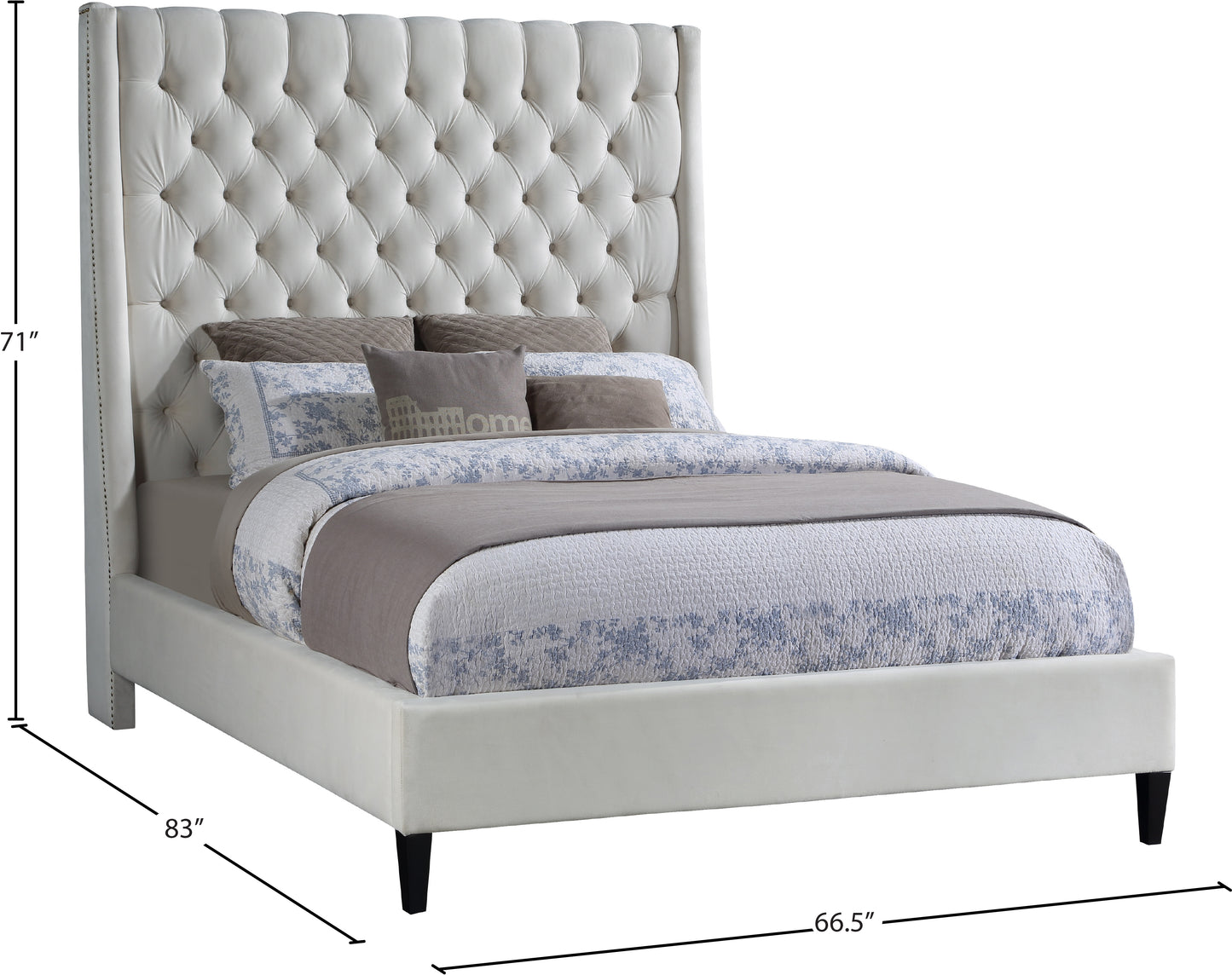 niagara cream velvet queen bed q