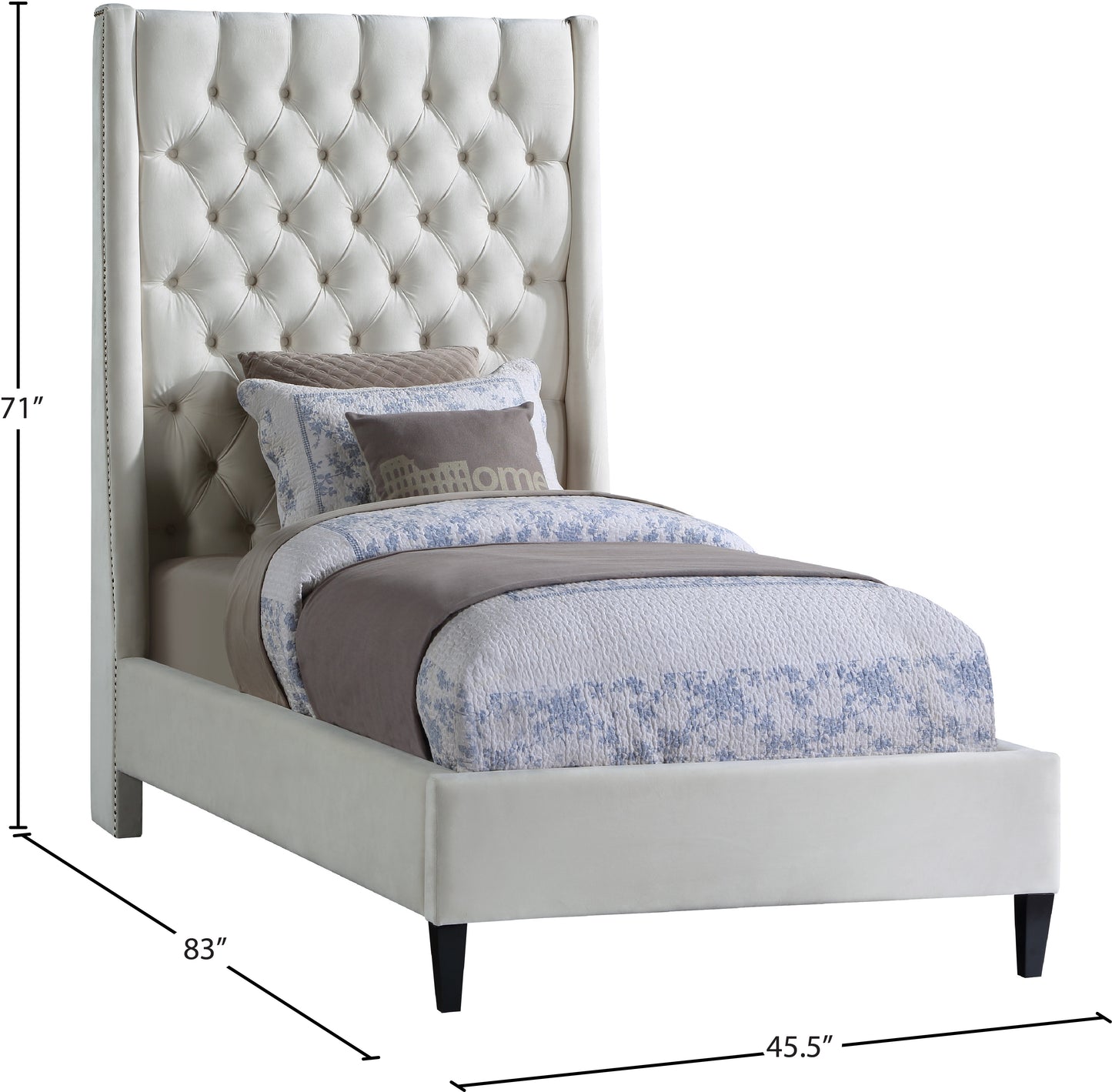 niagara cream velvet twin bed t