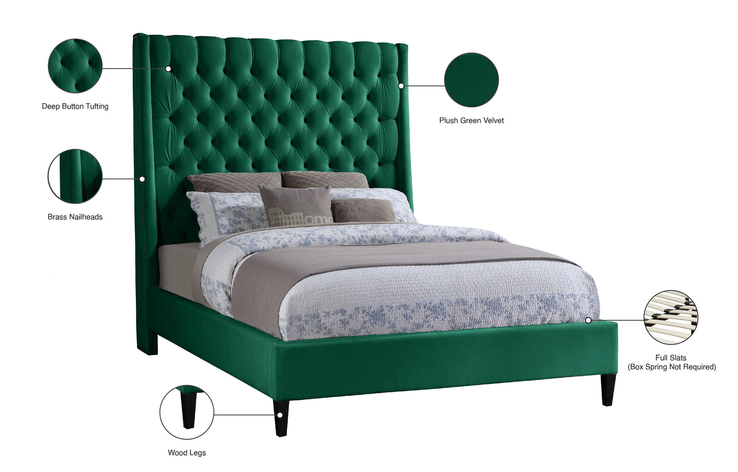 niagara green velvet full bed f