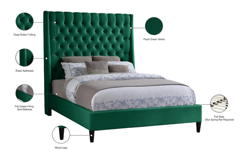Amara Green Velvet Upholstered King Bed, 1 Piece (Style 2)