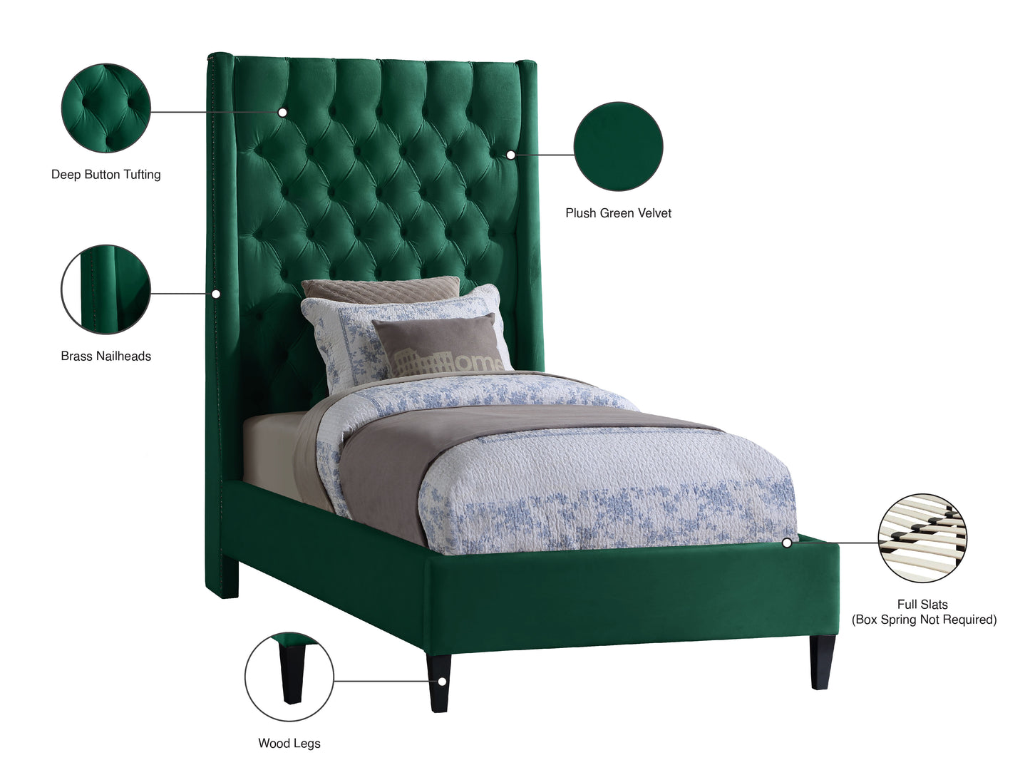 niagara green velvet twin bed t