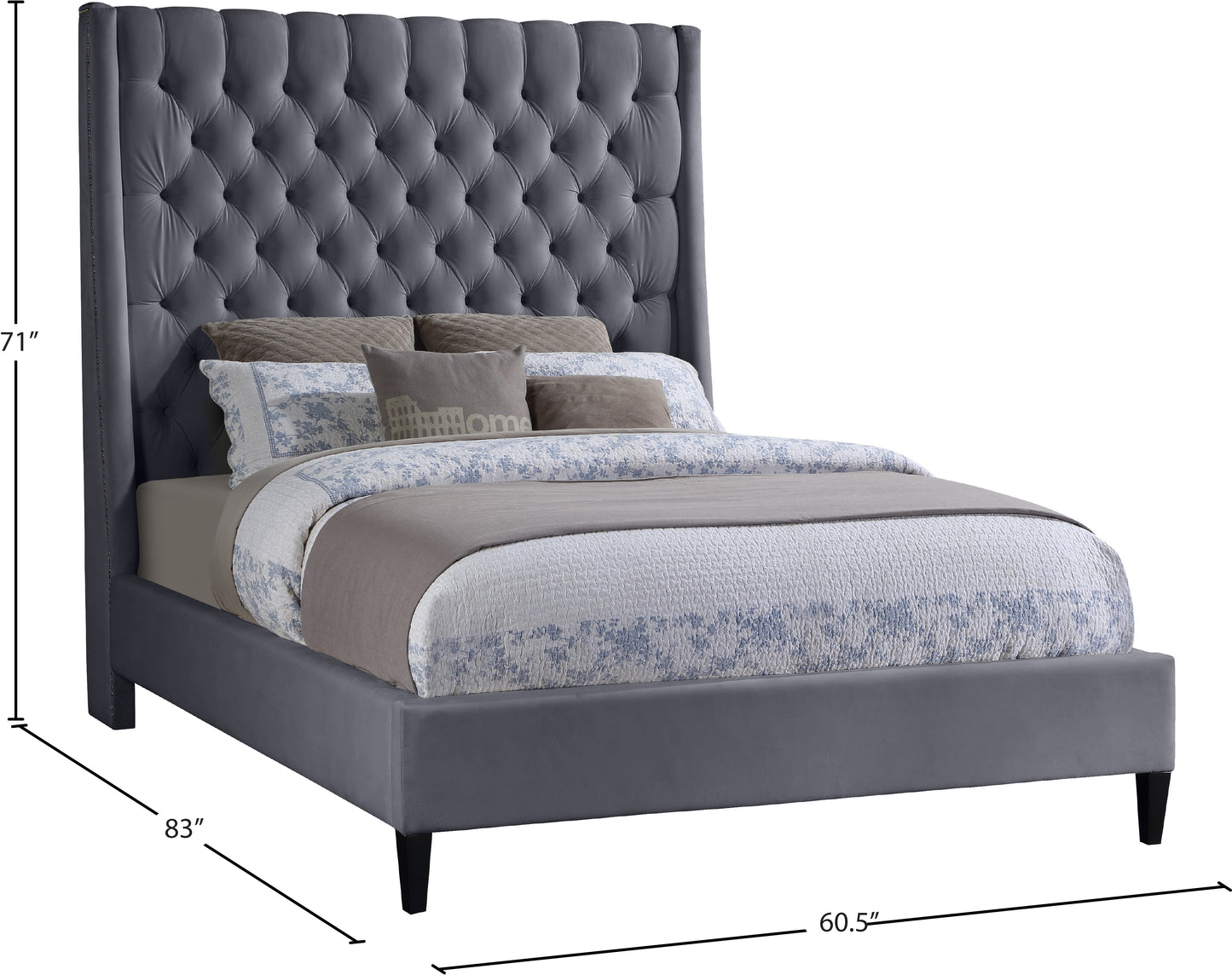 niagara grey velvet full bed f