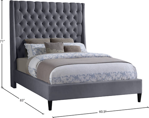 Amara Grey Velvet Upholstered Full Bed, 1 Piece (Style 2)
