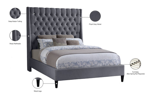 Amara Grey Velvet Upholstered Full Bed, 1 Piece (Style 2)