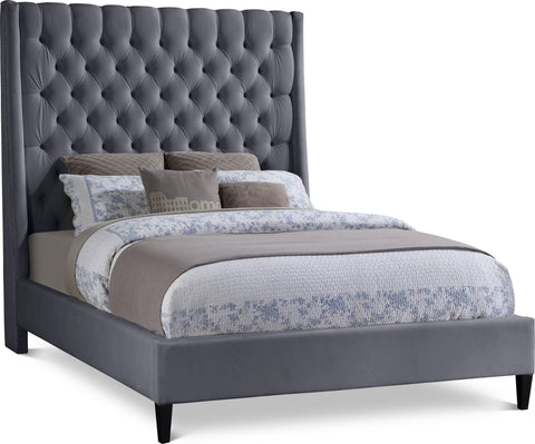 Amara Grey Velvet Upholstered Full Bed, 1 Piece (Style 2)