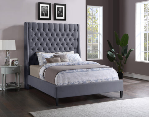Amara Grey Velvet Upholstered Full Bed, 1 Piece (Style 2)
