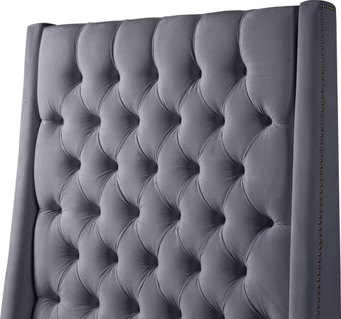 Amara Grey Velvet Upholstered Full Bed, 1 Piece (Style 2)