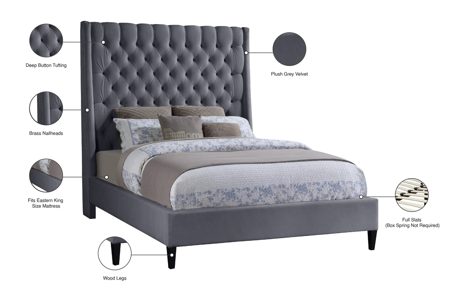 niagara grey velvet king bed k