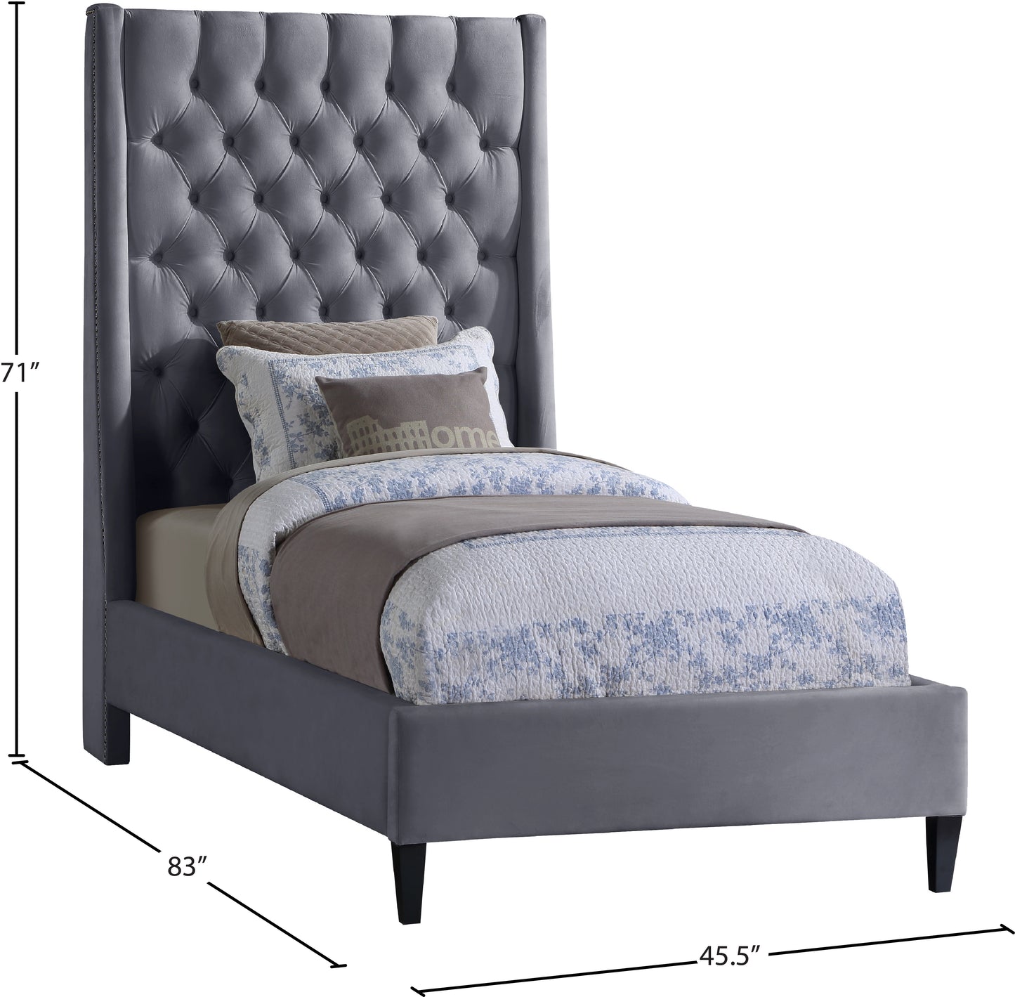 niagara grey velvet twin bed t