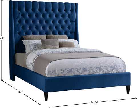 Amara Navy Velvet Upholstered Full Bed, 1 Piece (Style 2)