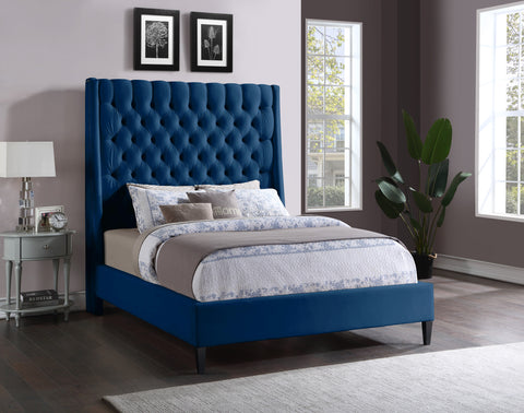 Amara Navy Velvet Upholstered Full Bed, 1 Piece (Style 2)
