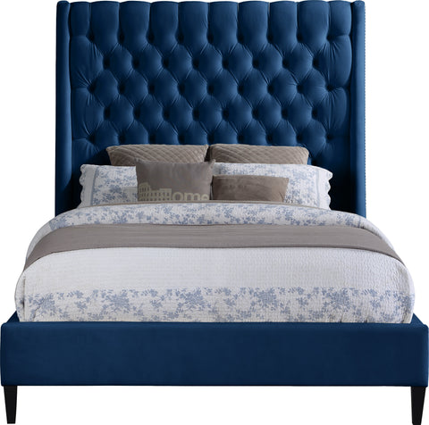 Amara Navy Velvet Upholstered Full Bed, 1 Piece (Style 2)