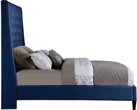 Amara Navy Velvet Upholstered Full Bed, 1 Piece (Style 2)