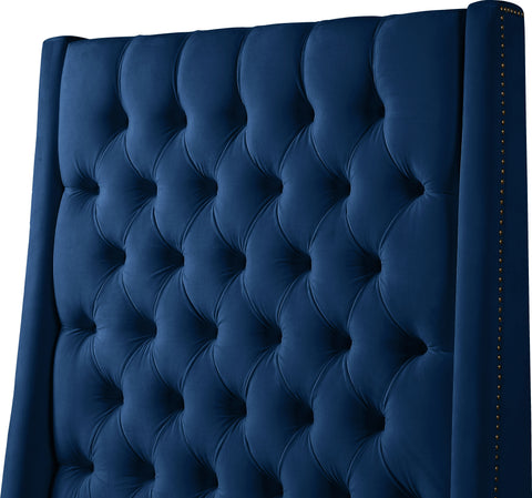 Amara Navy Velvet Upholstered Full Bed, 1 Piece (Style 2)