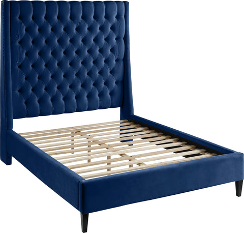 Amara Navy Velvet Upholstered Full Bed, 1 Piece (Style 2)
