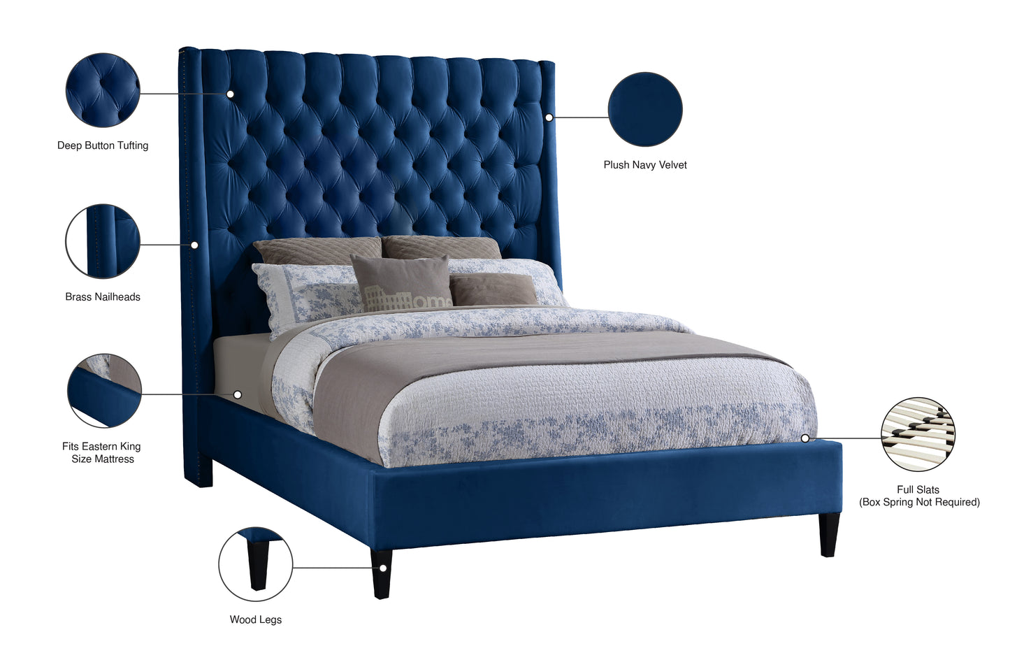 niagara navy velvet king bed k