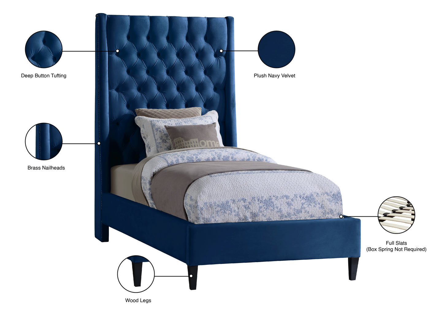 niagara navy velvet twin bed t