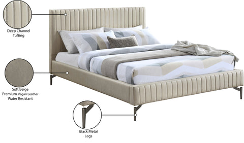 Iris Beige Vegan Leather Upholstered Full Bed, 1 Piece