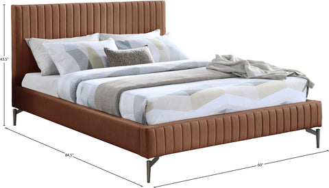 Iris Cognac Vegan Leather Upholstered Full Bed, 1 Piece