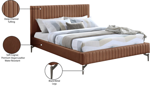 Iris Cognac Vegan Leather Upholstered Full Bed, 1 Piece