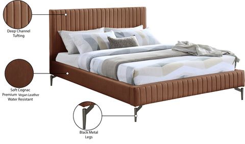 Iris Cognac Vegan Leather Upholstered King Bed, 1 Piece