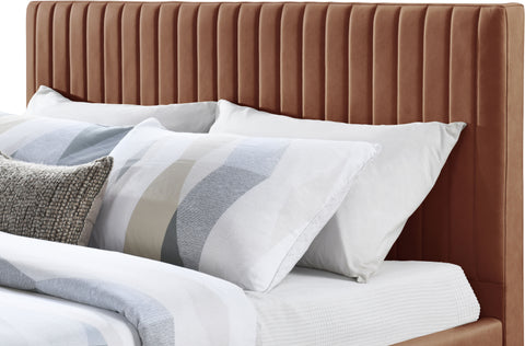 Hendrix Cognac Faux Leather Queen Bed Q