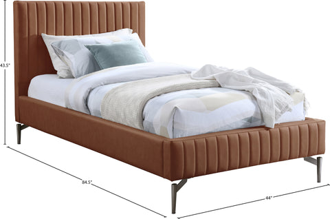 Iris Cognac Vegan Leather Upholstered Twin Bed, 1 Piece