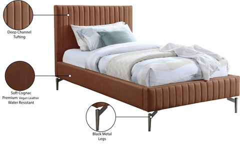 Iris Cognac Vegan Leather Upholstered Twin Bed, 1 Piece