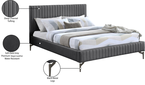 Iris Grey Vegan Leather Upholstered King Bed, 1 Piece