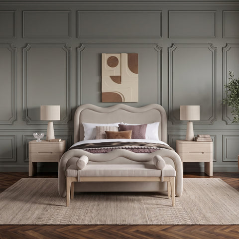 Monroe Beige Chenille Fabric Upholstered Full Bed, 1 Piece (Style 2)