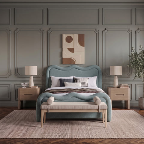 Monroe Blue Chenille Fabric Upholstered Queen Bed, 1 Piece