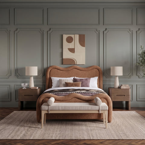 Monroe Cognac Chenille Fabric Upholstered Queen Bed, 1 Piece