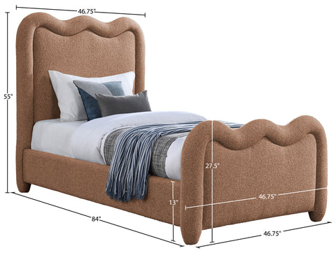 Monroe Cognac Chenille Fabric Upholstered Twin Bed, 1 Piece