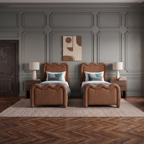 Monroe Cognac Chenille Fabric Upholstered Twin Bed, 1 Piece
