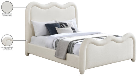 Monroe Cream Chenille Fabric Upholstered King Bed, 1 Piece (Style 2)