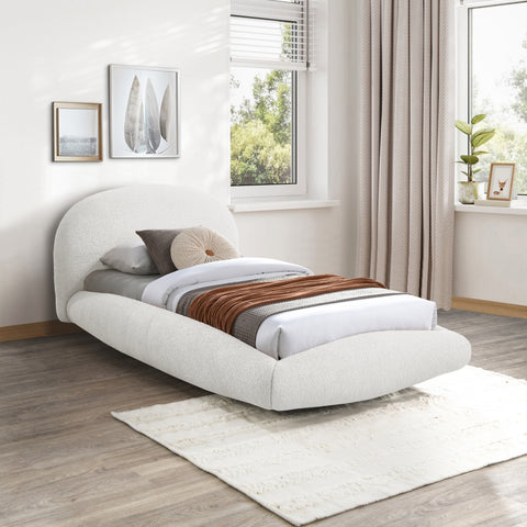 Brenda Cream Teddy Fabric Twin Bed (3 Boxes)