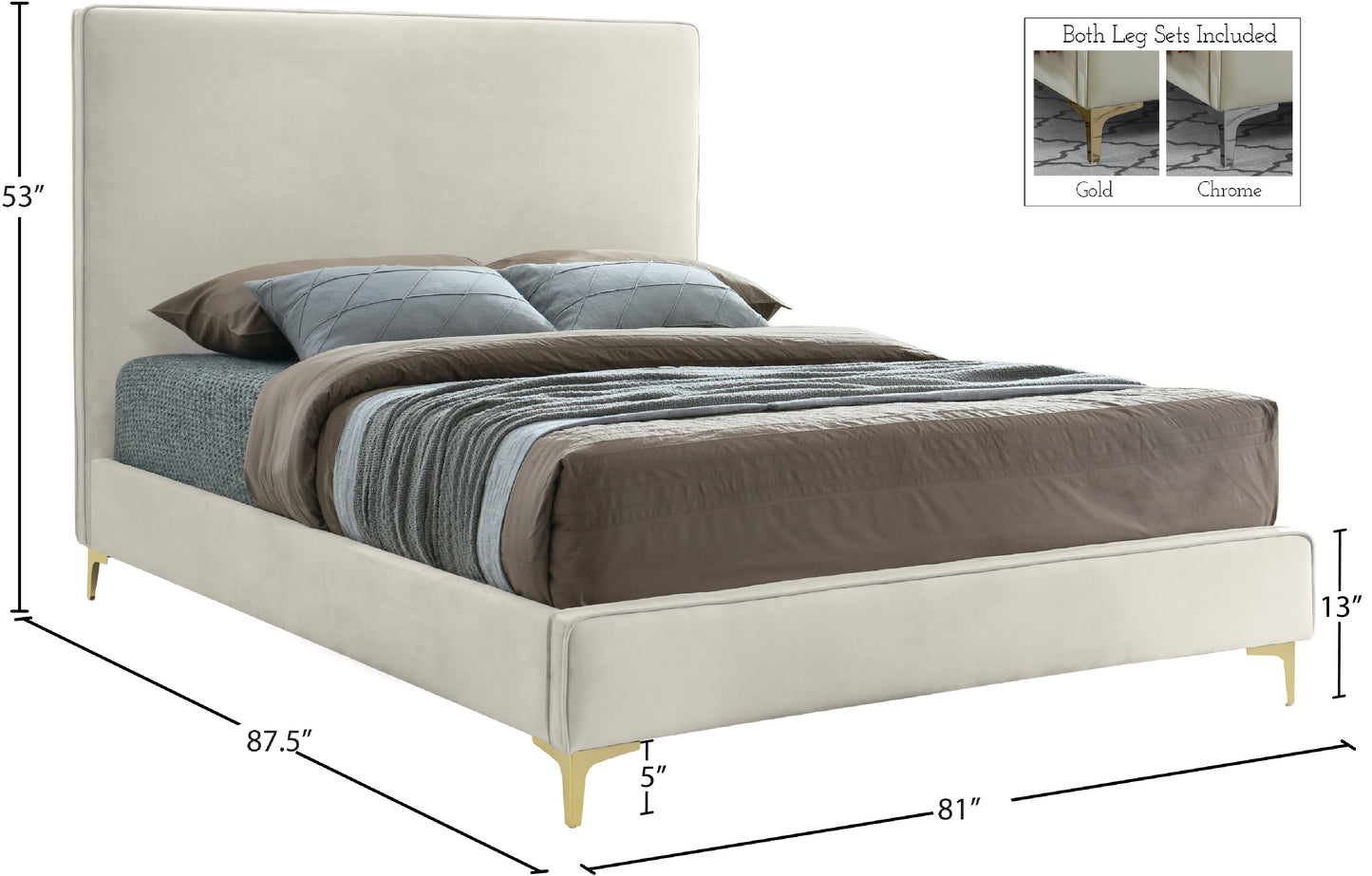 finley cream velvet king bed k