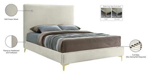 Finley Cream Velvet Queen Bed Q