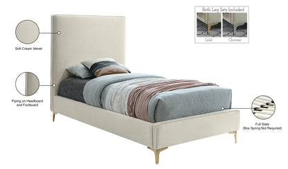 Finley Cream Velvet Twin Bed T