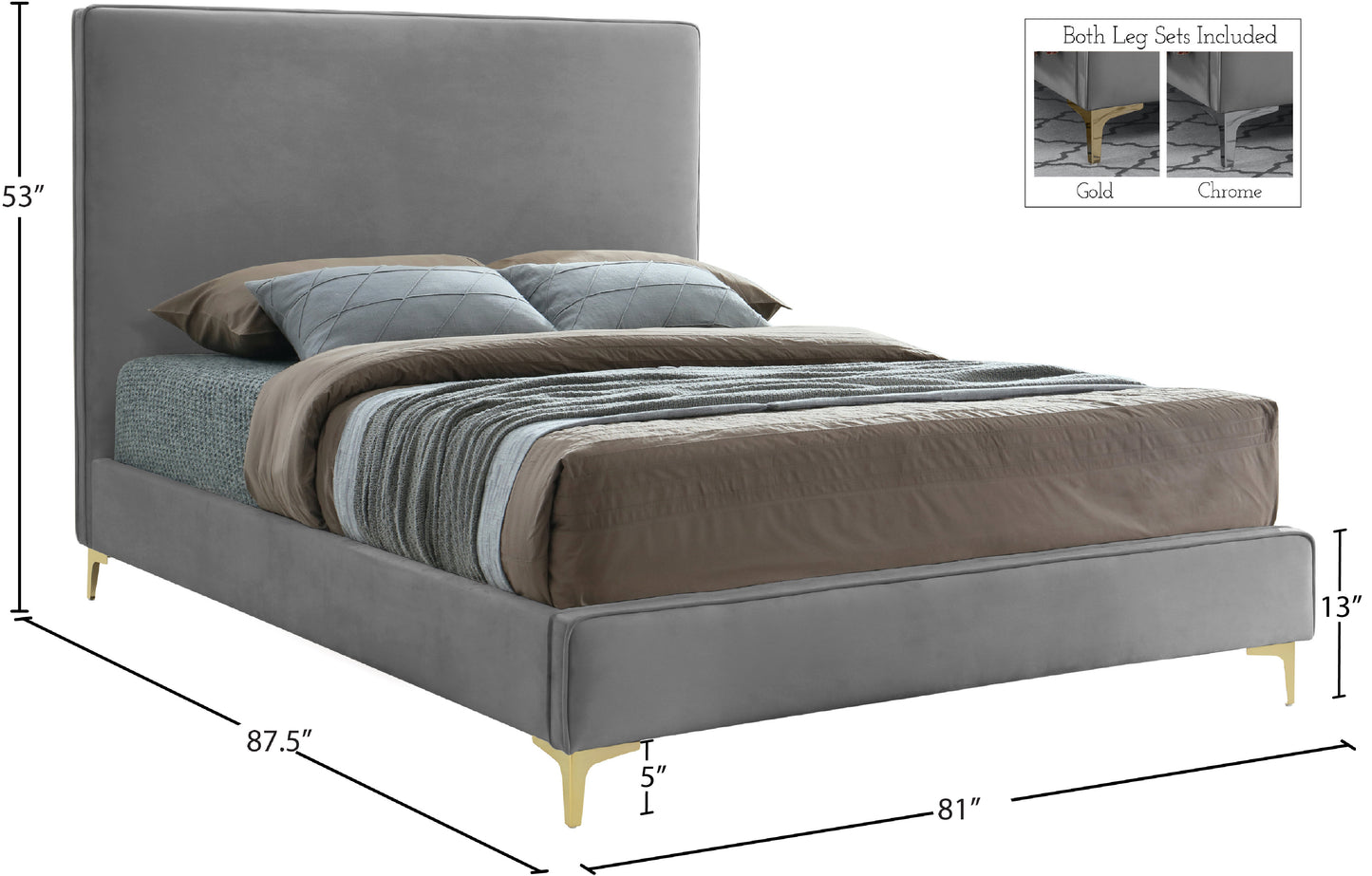 finley grey velvet king bed k