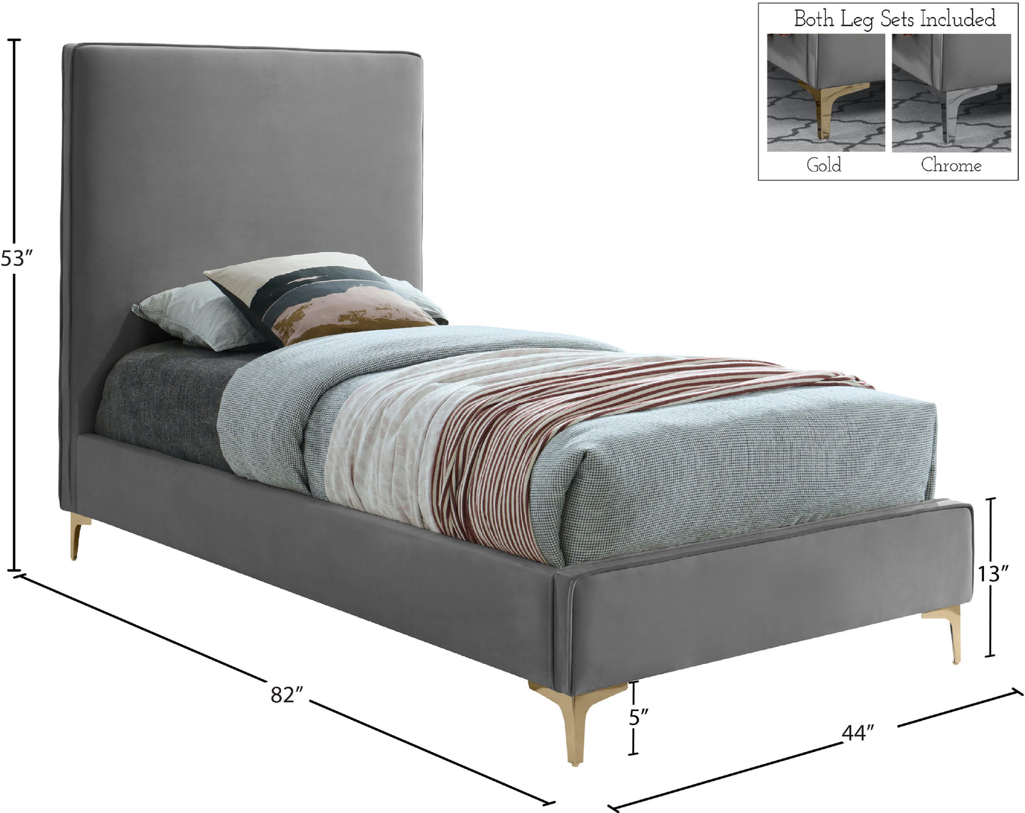 finley grey velvet twin bed t