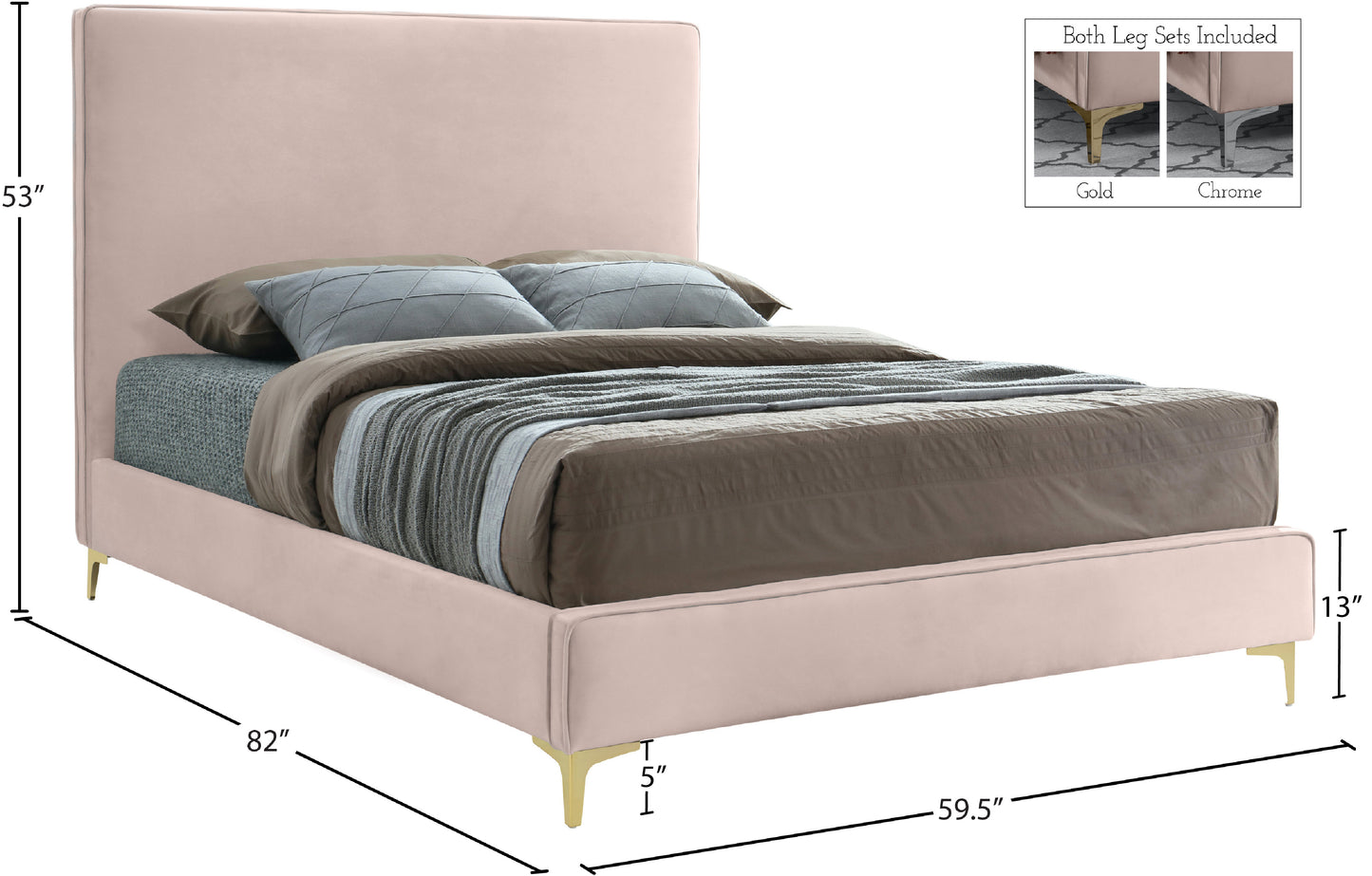 finley pink velvet full bed f