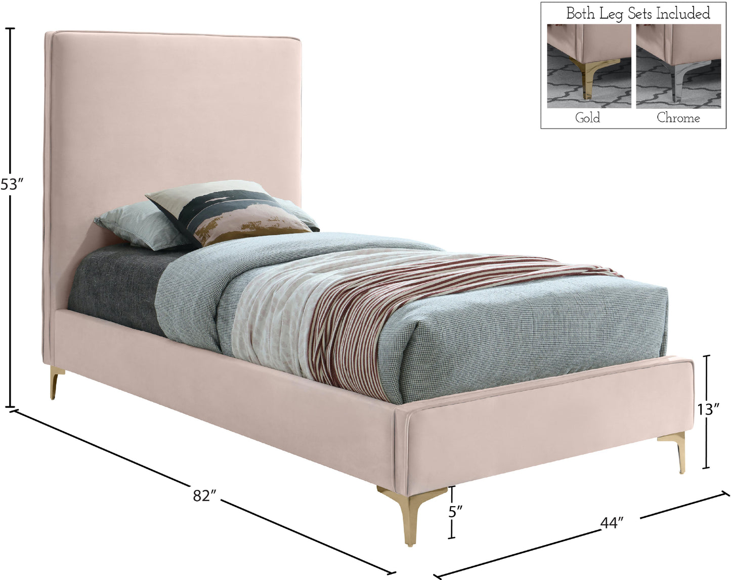 finley pink velvet twin bed t