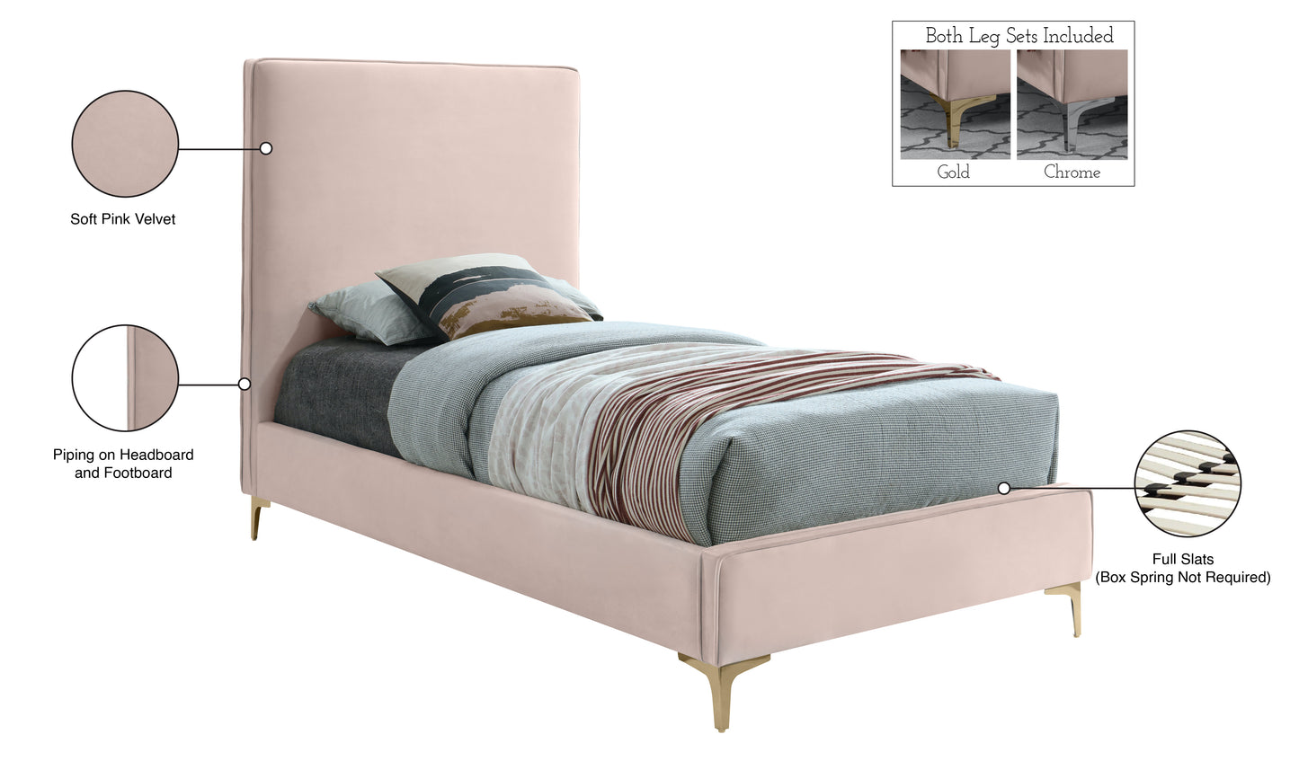 finley pink velvet twin bed t